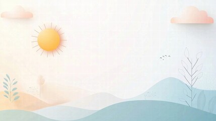 Aufkleber - Nature inspired planner layout featuring abstract sun, clouds, and mountains in soft colors for a calming aesthetic. Generative AI