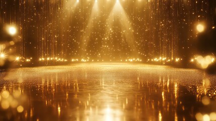 Poster - golden stage background with glitters and spotlights for glamorous events and celebrations