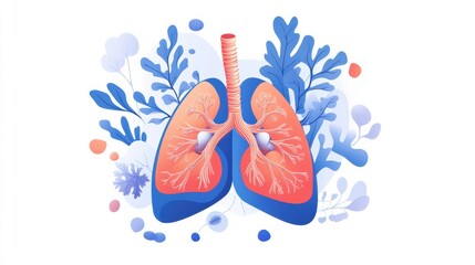 Aufkleber - Lungs illustrated with vibrant colors and organic shapes showcasing respiratory anatomy in a creative design. Generative AI