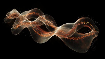 Wall Mural - abstract orange and white flowing wave particles on black background.