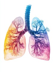 Aufkleber - Visualization of human lungs displaying vibrant colors and intricate tree like structures in artistic representation. Generative AI