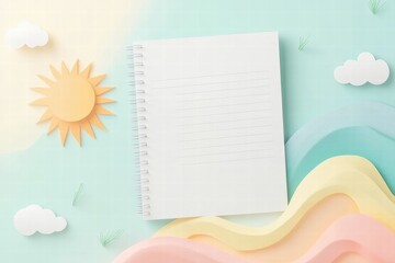 Leinwandbilder - Nature inspired planner layout featuring sun, clouds, and mountains with a blank page for notes. Generative AI