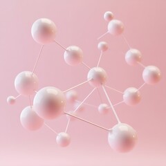 Fototapete - Abstract representation of molecular structures in soft pink background showcasing interconnected spheres in a modern design. Generative AI