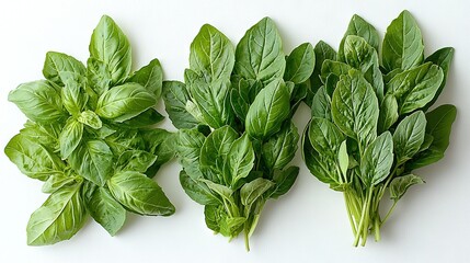 Poster -   A pair of green leafy vegetables on a white background, with one on the left and one on the right