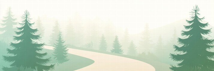 Aufkleber - Winding trail through tall trees in a misty forest landscape. Generative AI