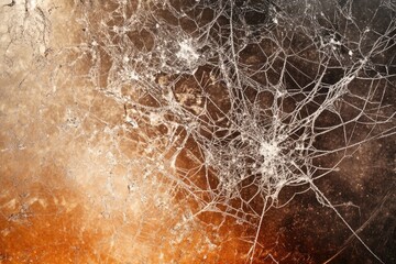 Intricate web-like pattern on a dark, amber-toned background, resembling frost or cracks.