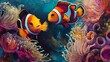 © Anisah - Two vibrant clownfish swim among colorful coral reefs in an underwater painted scene