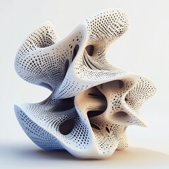 Poster - Abstract 3D white organic form with perforated surface.