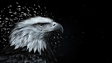 Sticker -  A monochrome image of an eagle's head with raindrops on its feathers