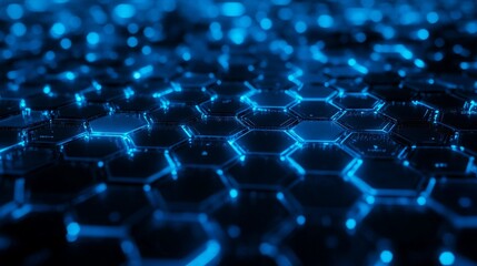 Wall Mural - high-tech blue circuit background with hexagons in 3d perspective