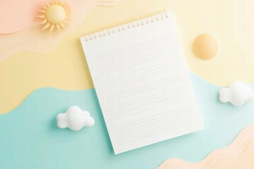 Aufkleber - Nature inspired planner layout with abstract sun, clouds, and mountain elements in pastel colors. Generative AI