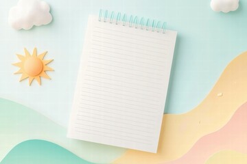 Poster - Simple planner layout featuring nature inspired elements with a sun, clouds, and mountains for a serene experience. Generative AI