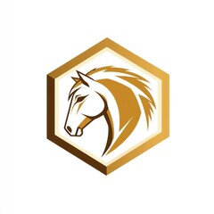 Wall Mural - Horse head in gold hexagon frame, possible for a logo or icon