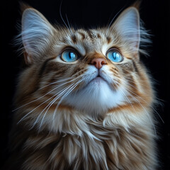 Portrait of a cat on a dark background, studio photo