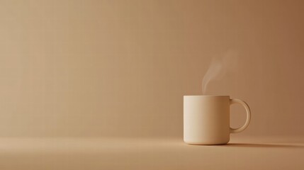 Aufkleber - White ceramic mug with steam rising on a minimalistic background in a warm, cozy setting during morning hours. Generative AI