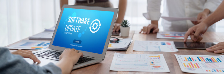 Fototapete - Software update on computer for brisk version of device software upgrade
