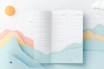 Aufkleber - Creative planner layout featuring abstract nature elements with sun, clouds, and mountains for inspiring organization. Generative AI