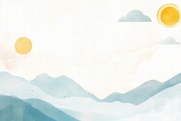 Aufkleber - Abstract nature inspired planner layout featuring sun, clouds, and mountains set against a serene backdrop. Generative AI