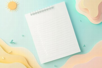 Poster - Simple planner layout featuring abstract nature inspired elements with sun, clouds, and mountains in soft pastel colors. Generative AI