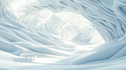 Wall Mural -   Polar bear on snow-covered landscape with bright light at end of tunnel