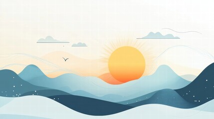 Aufkleber - Nature inspired planner layout featuring abstract sun, clouds, and mountains for creative organization and reflection. Generative AI