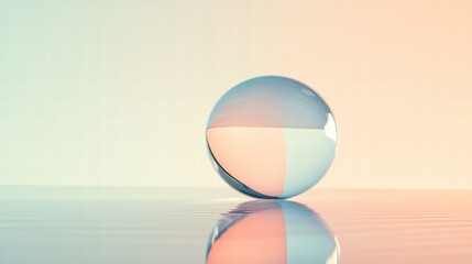 Poster - Transparent sphere reflecting pastel colors on a smooth surface amidst soft lighting during twilight hours. Generative AI