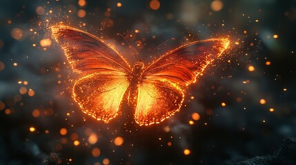 Canvas Print -   A close-up of a butterfly flying in the air with a blurry background and bokeh of light surrounding it