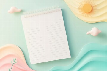 Aufkleber - Minimalist planner layout featuring nature inspired elements like sun, mountains, and clouds for creative organization. Generative AI