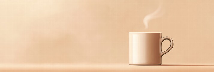 Poster - Warm cup of coffee with steam rising, beautifully minimalist setting and soft light. Generative AI