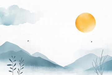 Aufkleber - Nature inspired planner layout showcasing abstract elements of sun, clouds, and mountains for aesthetic organization. Generative AI