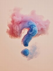 Poster - Blending clouds of pink and blue smoke forming a question mark in an artistic display of creativity and mystery. Generative AI