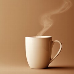 Aufkleber - Warm steaming mug of coffee resting on a minimalist surface in a cozy setting during morning hours. Generative AI