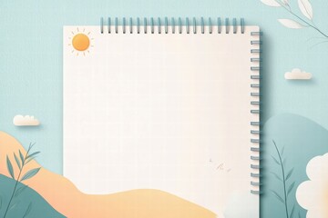 Leinwandbilder - Simple planner layout featuring abstract nature inspired elements with a sun, clouds, and mountains for a serene ambiance. Generative AI