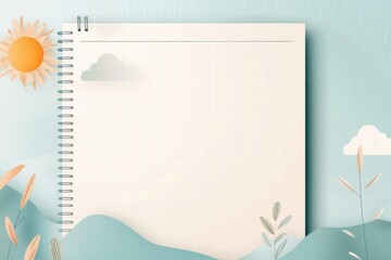 Fototapete - Explore productivity with a planner layout featuring abstract nature inspired elements like sun, clouds, and mountains. Generative AI
