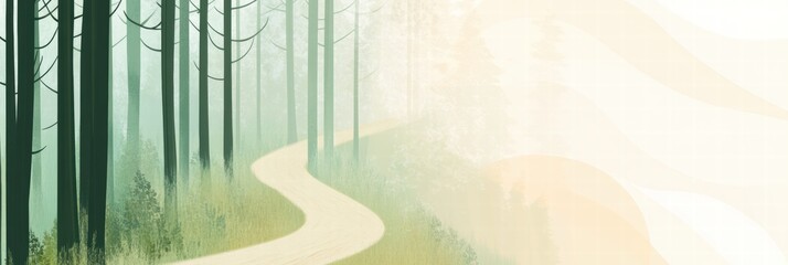 Aufkleber - Forest trail winding through tall trees, inviting hikers to explore the serene nature path on a misty morning. Generative AI