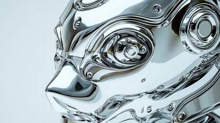 Wall Mural - Chrome robot head detail. AI.