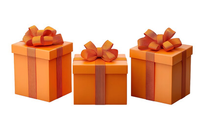 Wall Mural - three orange gift box with ribbon set isolated on transparent background cutout
