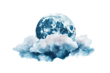 Poster - Watercolor moon and clouds isolated on a white background