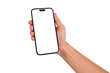 © Pornprasit Panada - Hand showing smartphone with blank screen isolated.