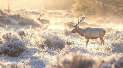 Wall Mural - a field of deer standing on the grass-covered ground amidst a snow-covered landscape