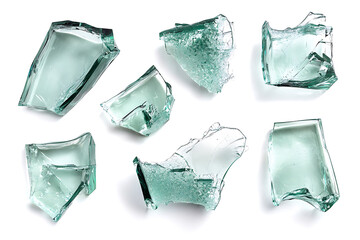 Wall Mural - Set pieces broken glass isolated on a white background