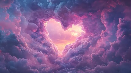 Aufkleber - Heart-shaped hole in colorful clouds at sunset.