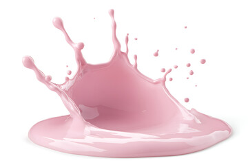 Wall Mural - Splash of pink milky liquid similar to smoothie, yogurt or cream isolated on a white background