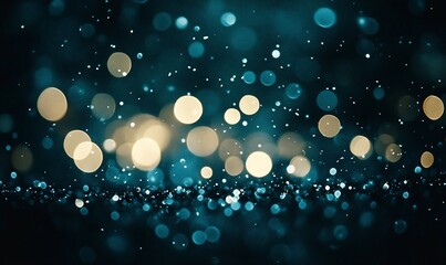 Wall Mural - Abstract bokeh lights, dark teal background, festive