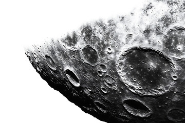 Poster - Texture of the moon's surface with craters, in grayscale photography, space exploration and geology concept isolated on a white background