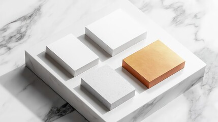 Poster - Four white and gold cubes on a marble background.