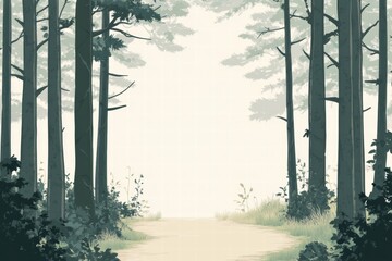 Fototapete - Forest trail winding through tall trees on a calm day inviting exploration and adventure in natures beauty. Generative AI