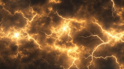 Wall Mural - Dramatic orange lightning strikes illuminating a dark, cloudy sky abstract nature
