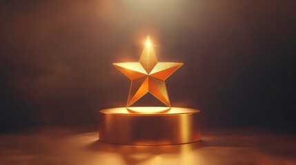 Poster - Golden star award on a pedestal, illuminated against a dark background.