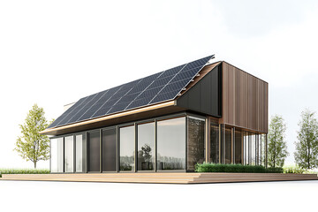 Poster - Modern house with solar panels isolated on a white background